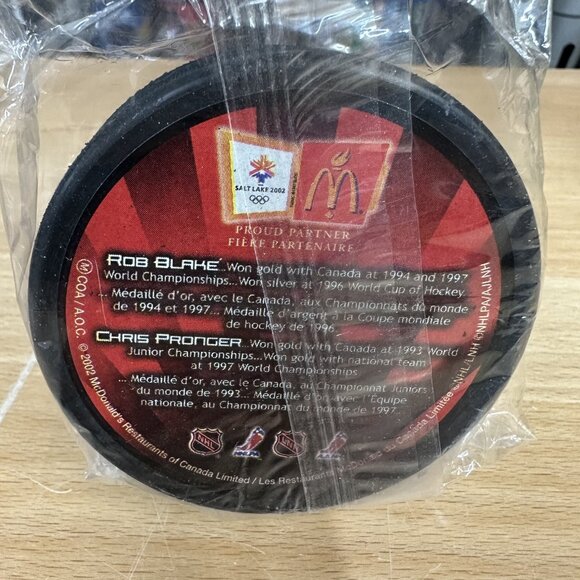 Rob Blake Chris Pronger Photo Puck   2002 McDonalds Salt Lake City Sealed - Picture 2 of 2